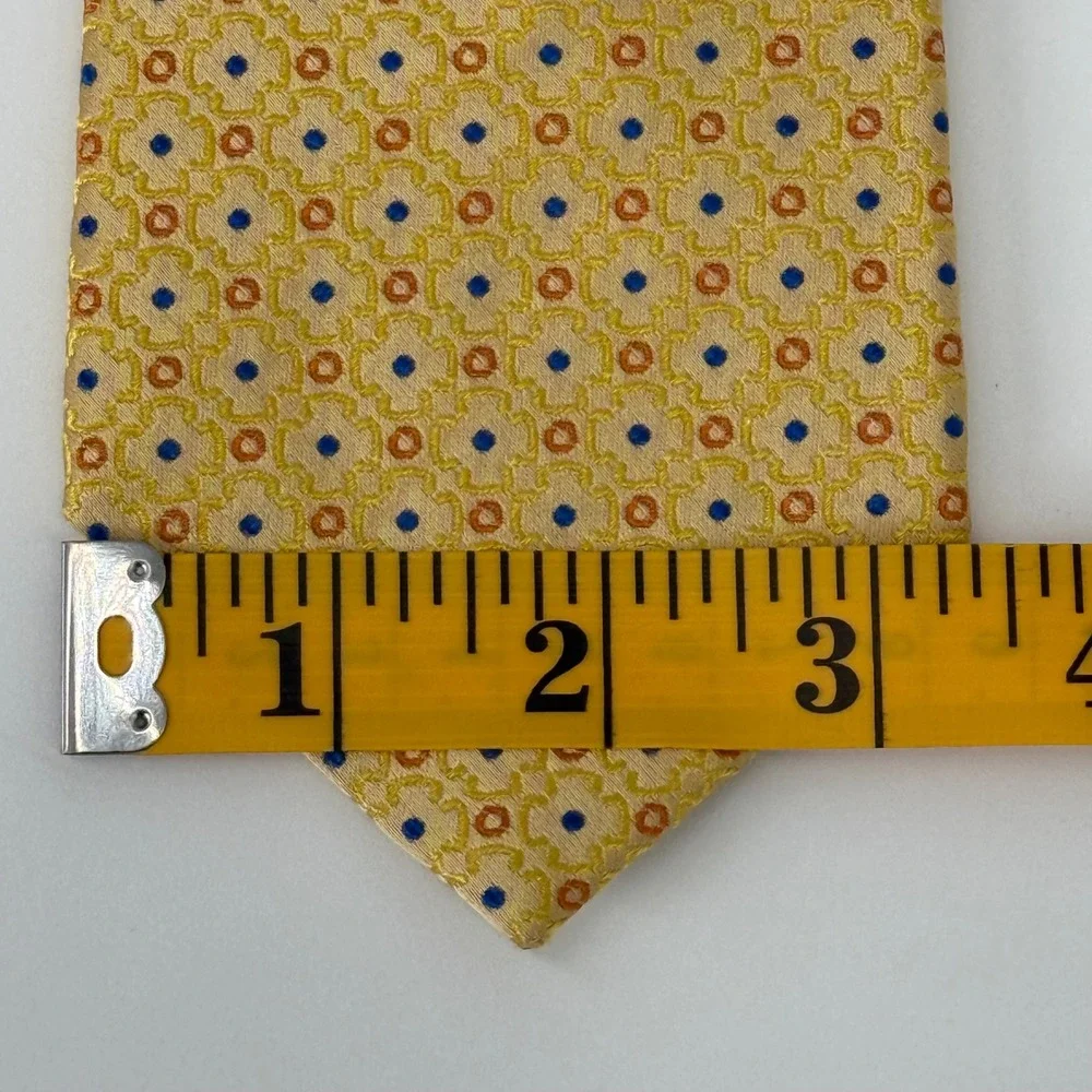 Charles Tyrwhitt Mens Silk Tie‎ Yellow Gold Blue Geometric Medallion Foulard 60L